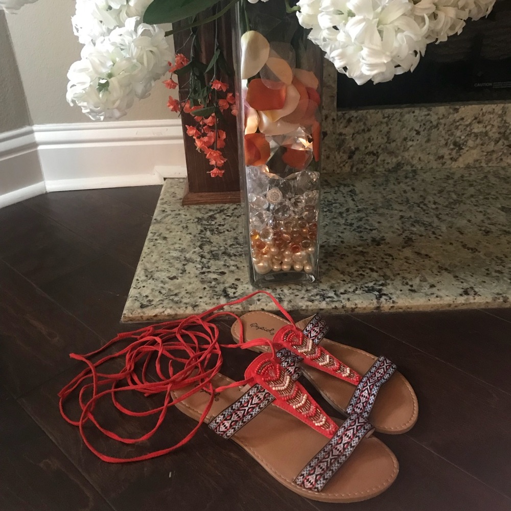 Some Flat tribe tie up leg sandals